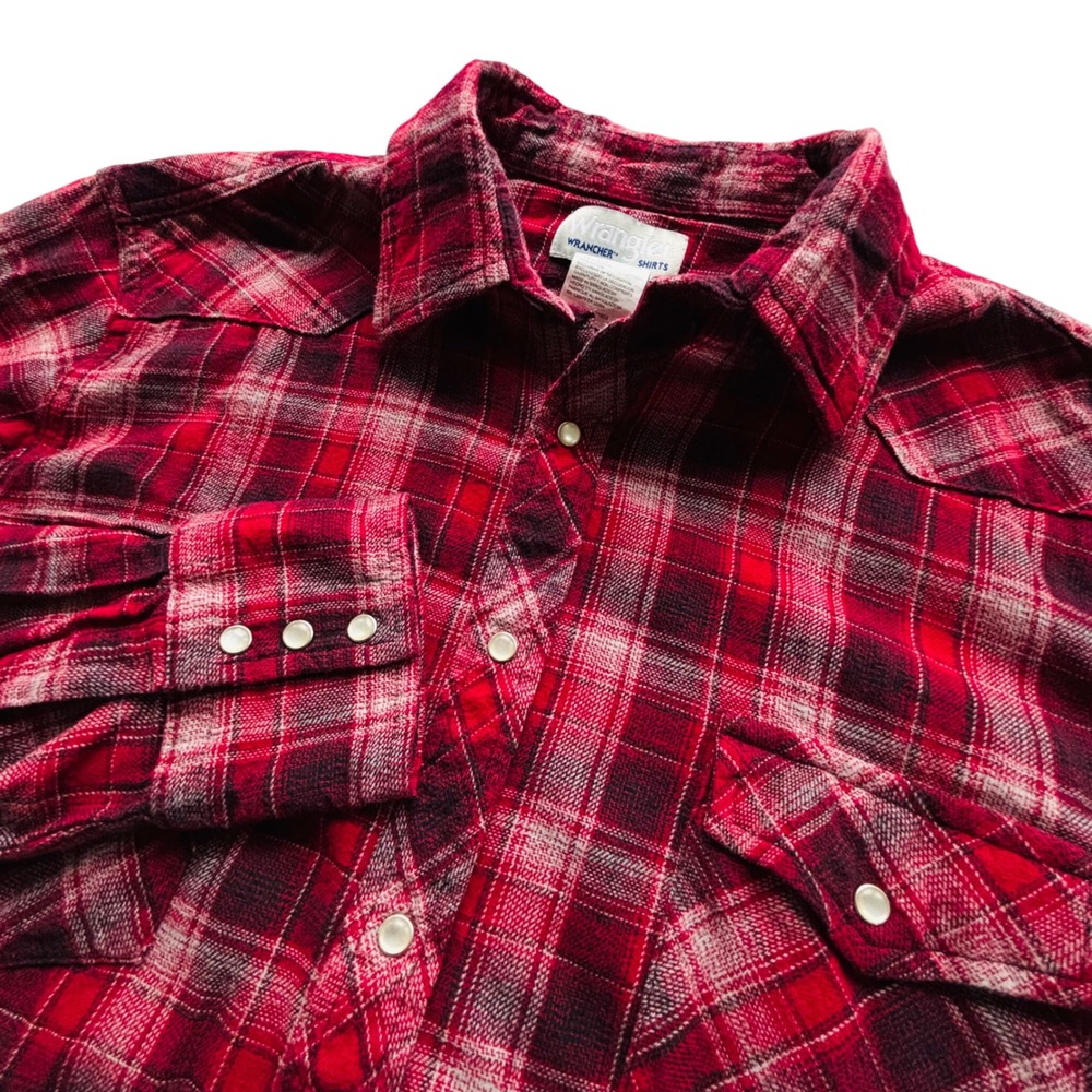 Wrangler Pearl Snap XLT Red Plaid Western Button Long Sleeve Shirt Tall
